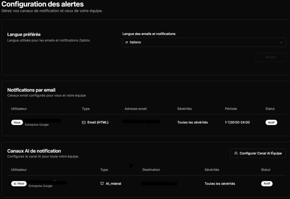 Configuration des alertes