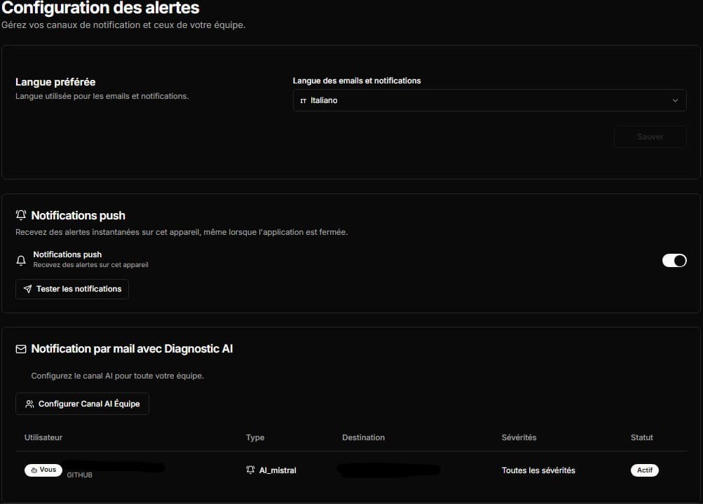 Configuration des alertes